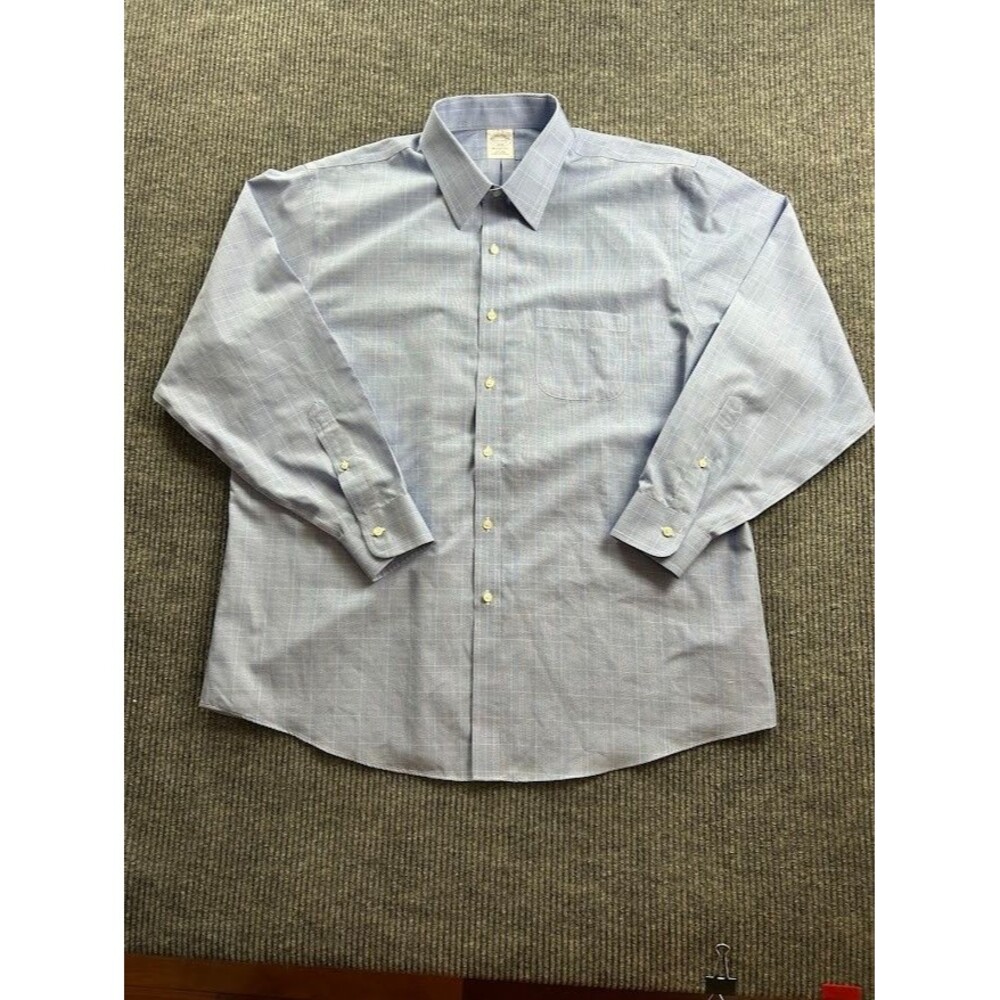 Brooks Brothers 1818 Regent Non-Iron Light Blue Check Dress Shirt Sz 17.5 4/5